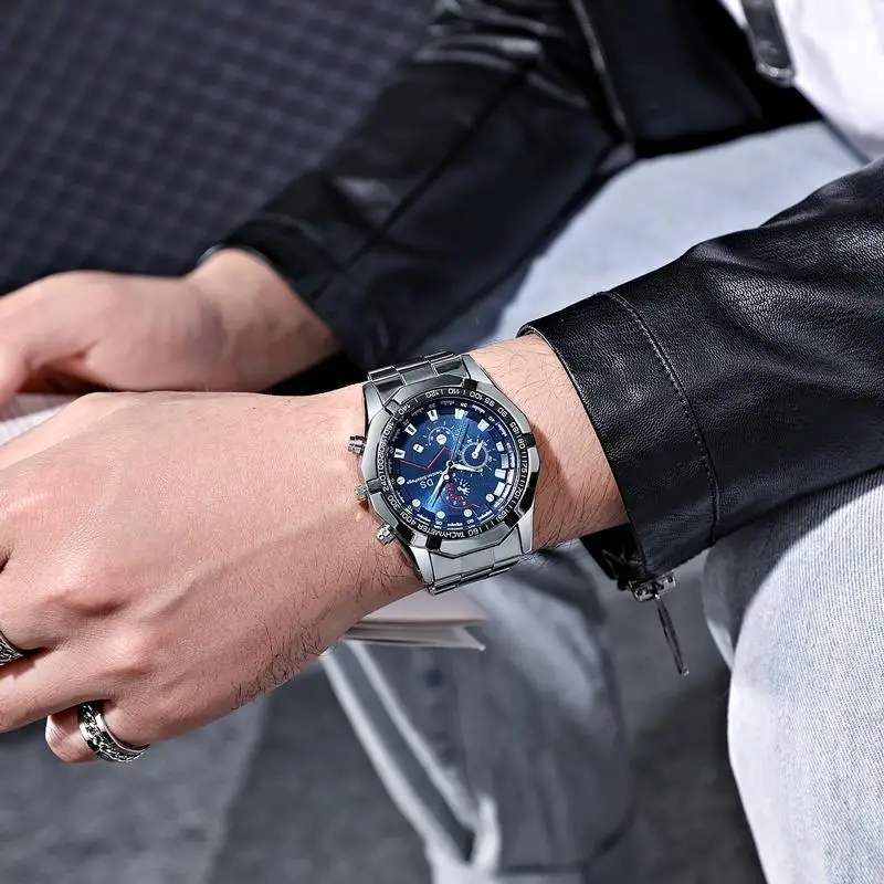 22New เข็มขัดเหล็กปฏิทินขนาดใหญ่ผู้ชาย Domineering Tough Guy นาฬิกาทองอัตโนมัตินาฬิกาควอตซ์ผู้ขายที่ดีที่สุดบน douyin