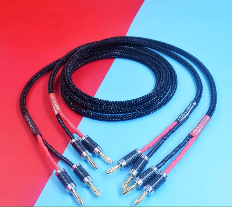 HIFI 16 Cores Single Crystal Copper Gold Silver Alloy Cable Banana Plug To Banana Y Jack Hi-end Wire Jumper Wire Speaker Cord