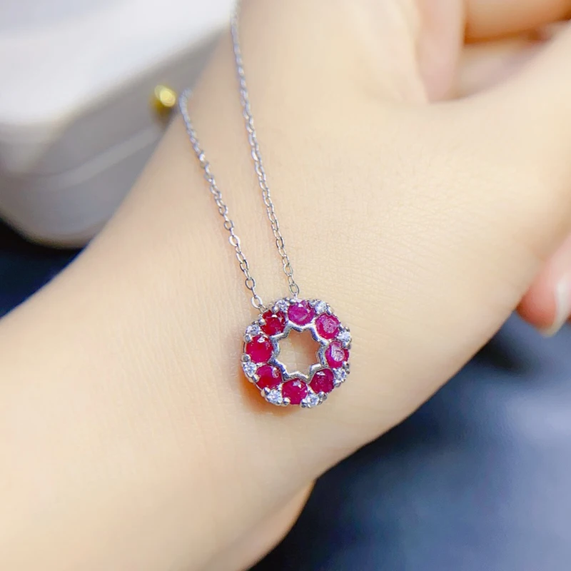 Natural ruby pendant necklace for women silver 925 jewelry luxury gem stones 18k gold plated free shiping items