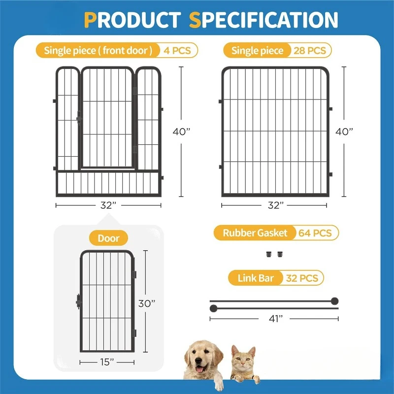 Foldable Outdoor/Indoor Pet Playpen with Gate, Available in 24