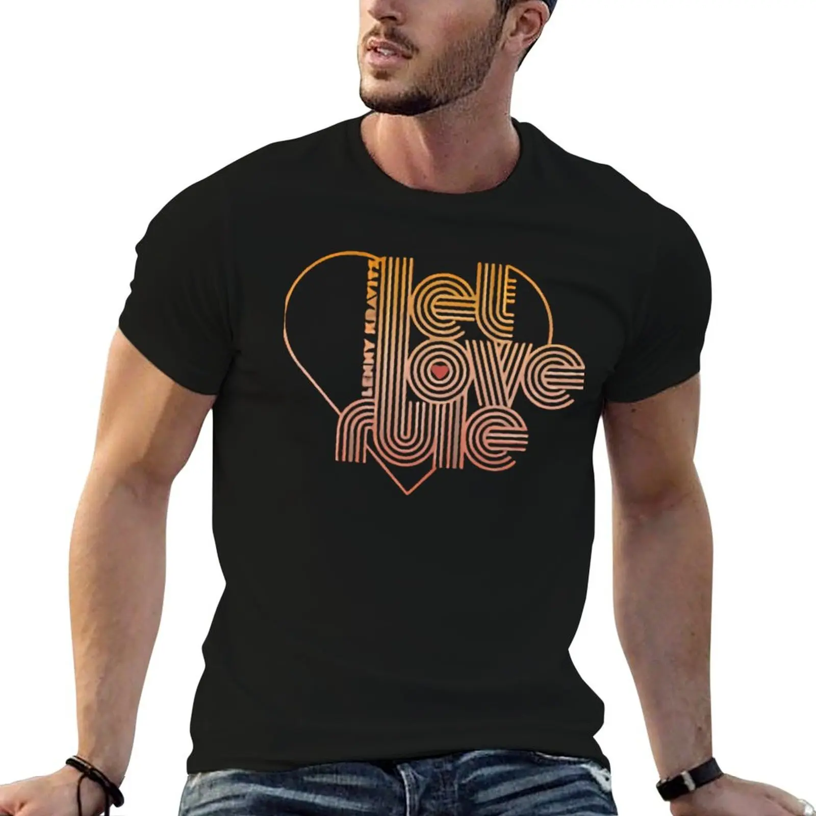Lenny Kravitz ,Retro Gradient T-Shirt t shirt man casual black cotton t-shirt plain for man package man t shirt cotton T-shirt