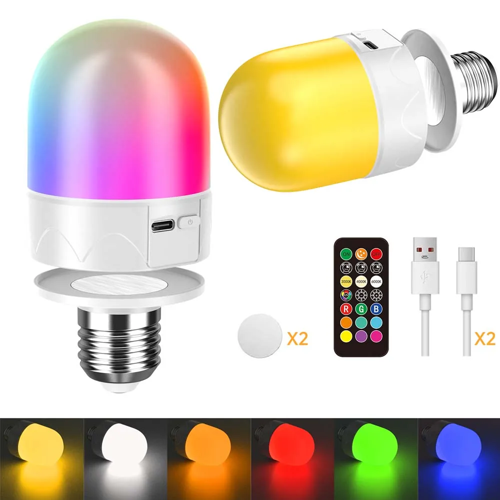 【Rechargeable RGB Bulb】8 Scene Modes | Party/Camping/Birthday | Portable Colorful LED Light with Remote Control Type-C