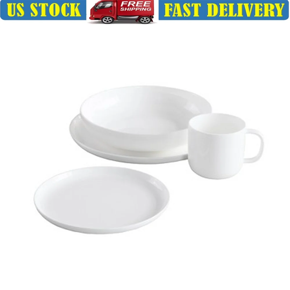 

16pc Modern Coupe Dinnerware Set Glass Plates Service 4 Microwave Dishwasher Safe Impact Resistant Elegant Tableware