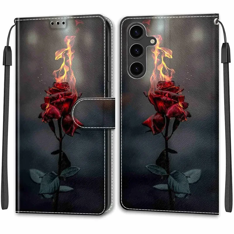 Wallet Leather Phone Case For Samsung S24+ Galaxy S23 FE S22 Ultra Plus 5G S24Pls Magnetic Flip Cover Stand Book Painted Cases