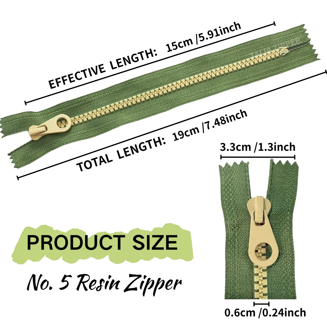 5pcs #5 Closed-End Resin Closed-End Contrast Zipper, Multi-Size Optional, Mixed DIY Zipper, Suitable for Pocket Bag Pencil Case
