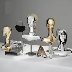Electroplating Gold or Silver Female Mannequin Head with Bust For Jewelry Display Stand Hat Wig Scarf Bracket