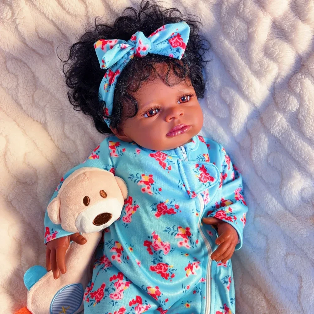 

Risbecko 20 Inch Lifelike Black Skin Reborn Baby Doll- African American Cute Doll Soft Touch - Birthday Gift/Christmas Gifts