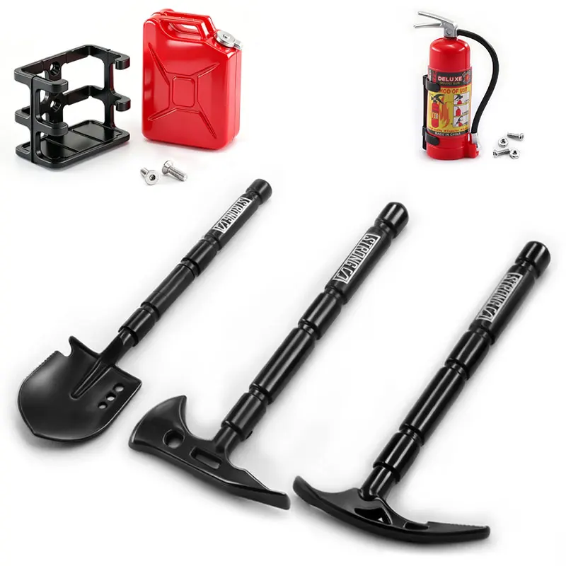 1/10 Scale RC Crawler Upgrade Decor Parts Simulation Tool Kit Shovel Axe Pickaxe Jerry Can Fire Extinguisher for TRX-4 Axial SCX