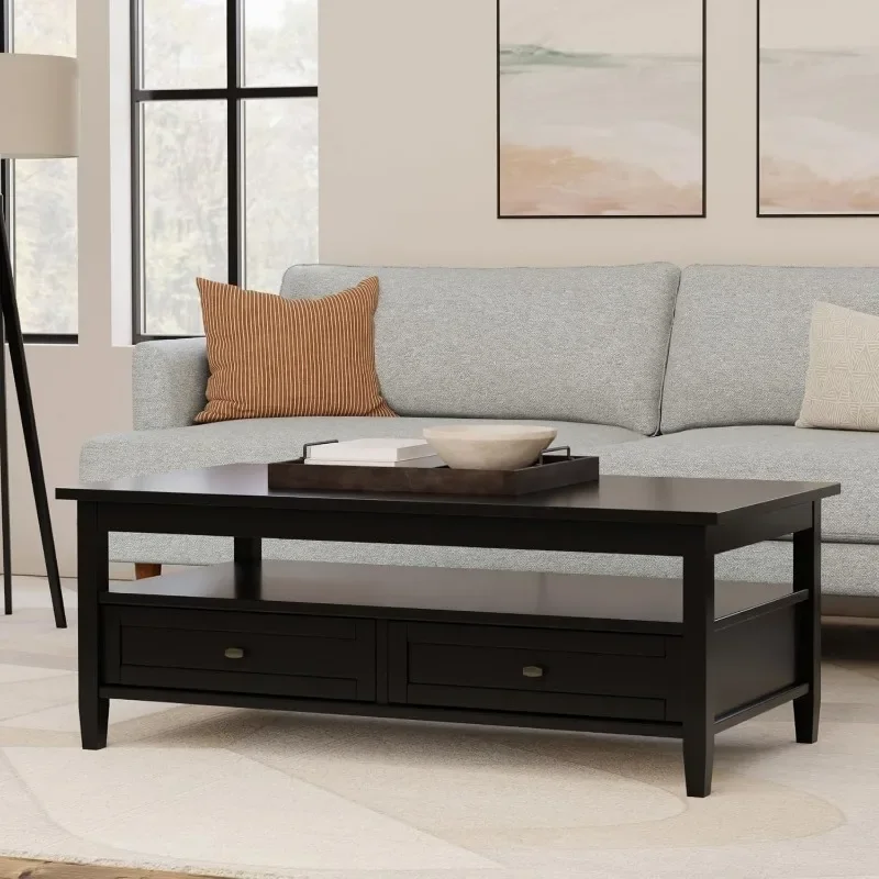 SOLID WOOD Wide Rectangle Transitional Coffee Table , for The Living Room and Family Room