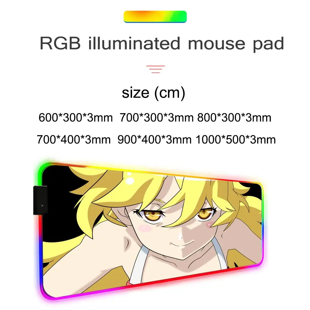 Oshino Shinobu Monogatari Series Mouse Pad Gamer Rgb Desk Mat Back Light Led Mousepad Setup Deskmat Big Mousepad Backlight