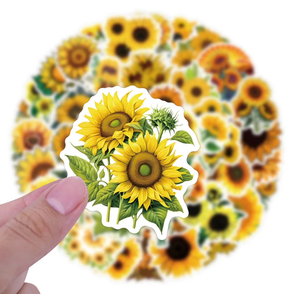 10/30/55 Uds pegatinas de girasol planta amarilla dorada pegatina de dibujos animados DIY calcomanías álbum de recortes equipaje Laptap teléfono guitarra coche bicicleta juguete