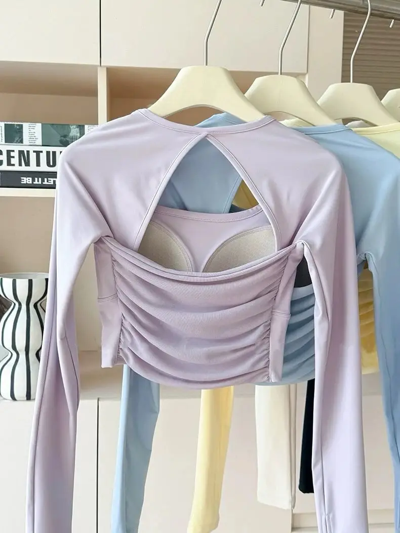 Langarm-Sporttop für Damen mit Brustpolstern, Yoga-Bekleidung, Fitnesskleidung für Pilates-Training, Laufbekleidung – Detail 6