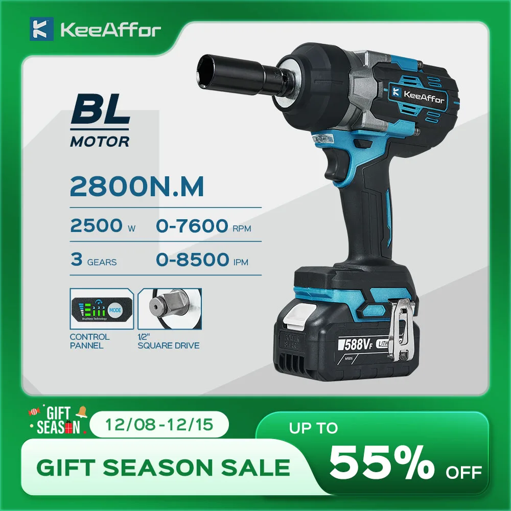 KEEAFFOR 2500W 2800N.M Brushless Electric Impact Wrench 3Gear 1/2 Inch Cordless Tool Electric Screwdriver For Makita 18V Battery