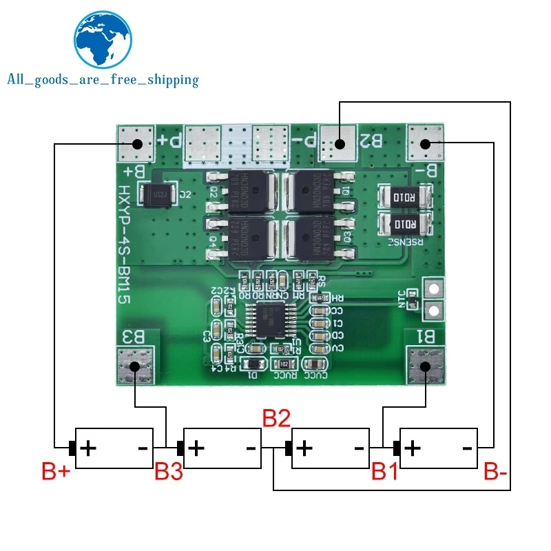 4S 12.8V 14.4V 16.8V Lifepo4 Li-ion Lipo Lithium Battery Protection Board 18650 BMS 14A limit 20A PCB 4 Cell Pack PCM 3.2V 3.7V