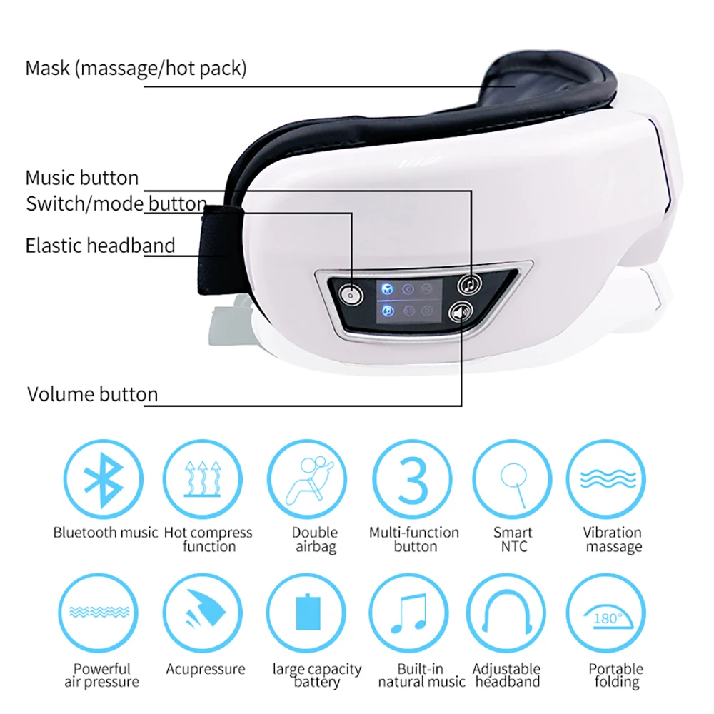 6D Smart Vibration Airbag Compress Eye Massager Bluetooth Music Eye Care Instrument Eye Massage Glasses Eye Relax Fatigue Pouch