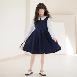 Kids Autumn Clothes College Style Patchwork Fake Two Piece Long Sleeve Princess Dress for Girls Casuan Teen School Child Clothes