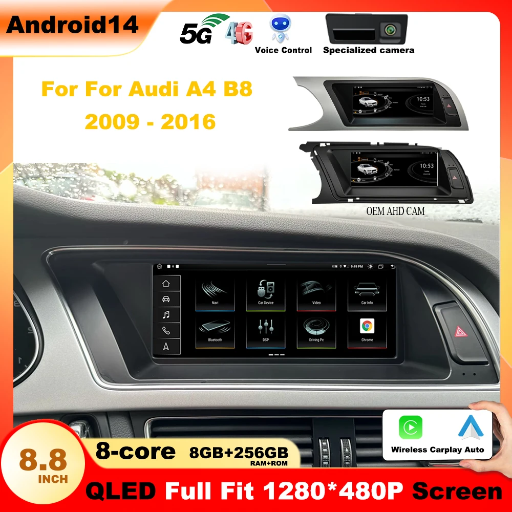 8 Core CPU Google BT GPS Navi Receiver Tablet IPS WIFI SIM Android 13 Car Multimedia Player Carplay For Audi A4 B8 2009 - 2016