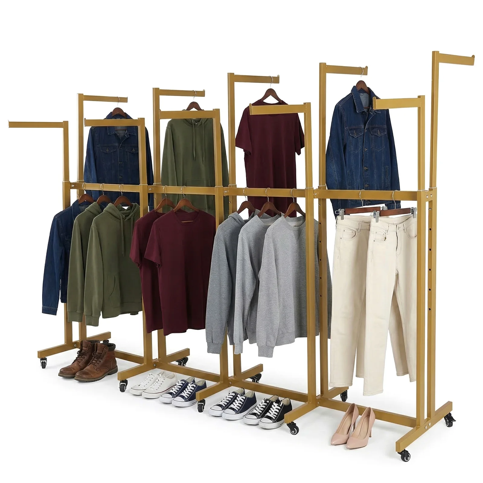 

Clothing Display Rack with Wheels Garment Stand 8/10 Arms Mobile Clothing Display Rack Adjustable 48 To 72in for Hanging Clothes