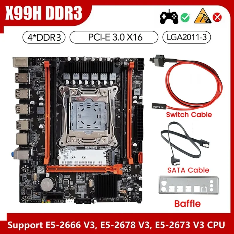 

X99H Desktop Motherboard+Switch Cable LGA2011-V3 B85 Chip DDR3X4 ECC Slot M.2 NVME PCI-E 3.0 X16 SATA3.0