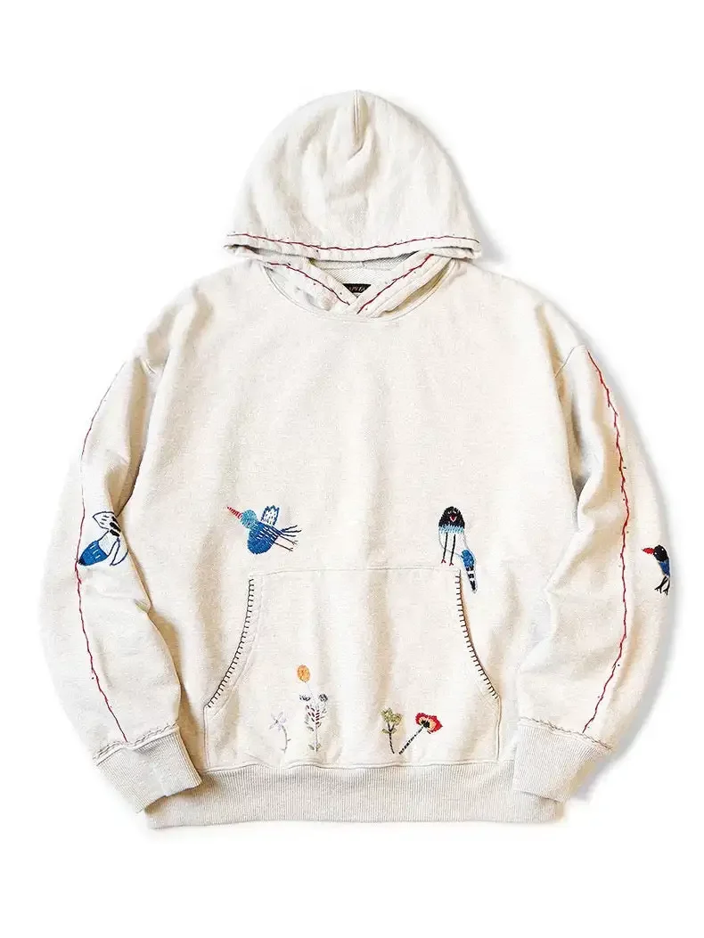 

KAPITAL 24AW Cotton Floral And Birds Embroidered Hoodie Long Sleeve Crew Neck Pullover Streetwear Fashion