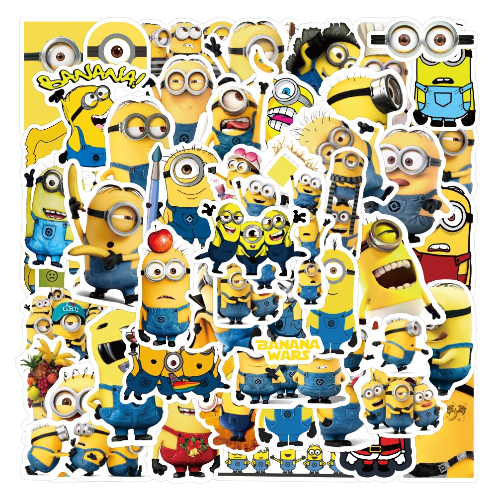 50pcs Cute Cartoon Minions Stickers toy Waterproof Skateboard Luggage Guitar Laptop Funny Graffiti Sticker Kid Classic Toys