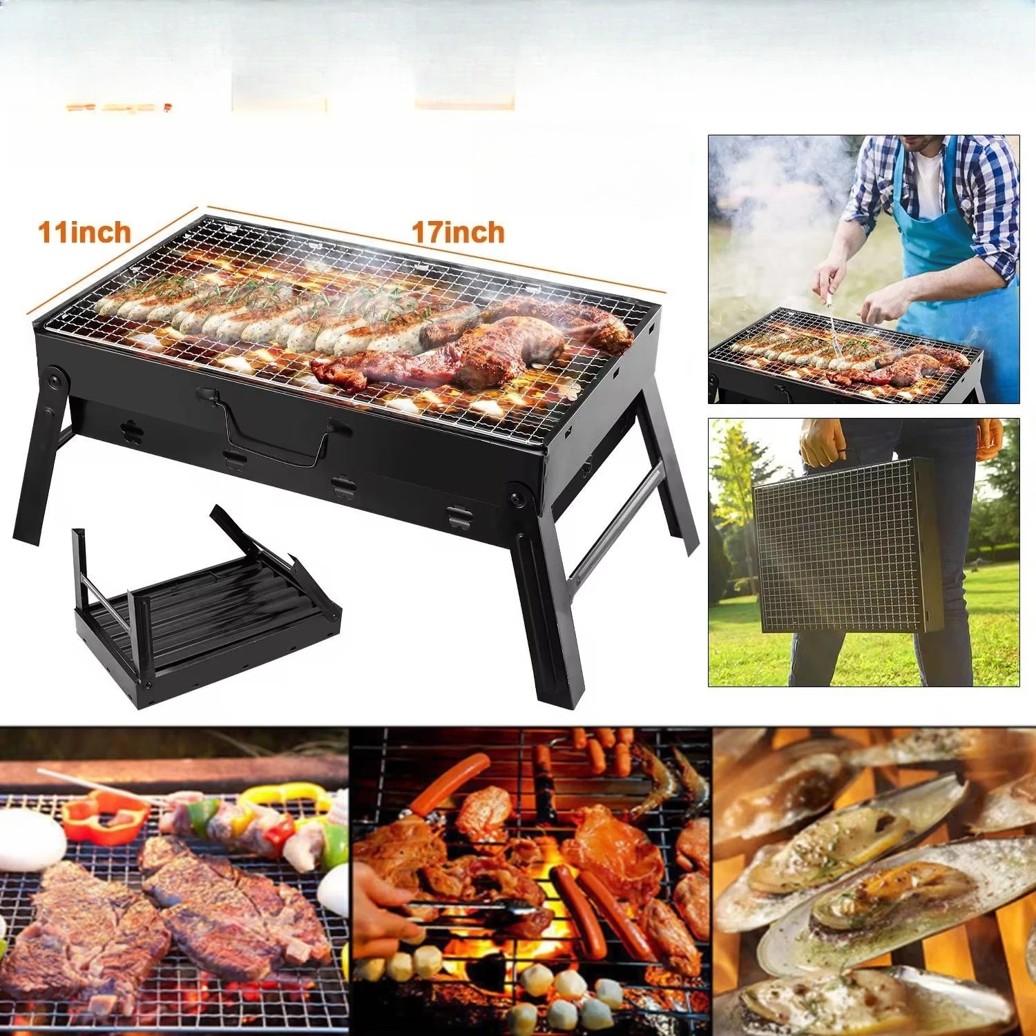 Portable Stainless Steel Charcoal Grill Winter Outdoor Folding Desktop Grill Tool