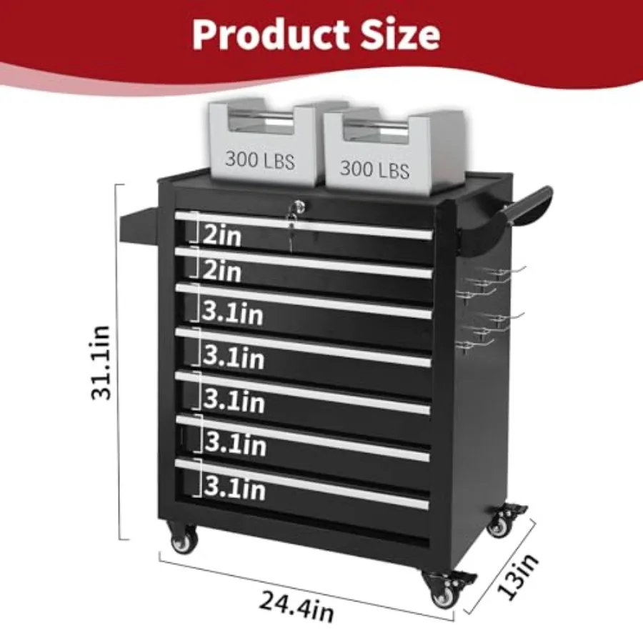 المتداول أداة الصدر 7-دراز صندوق أدوات معدني مع عجلات المرآب تخزين عربة أدوات مع قفل أدوات درج صندوق أدوات تنظيم fo