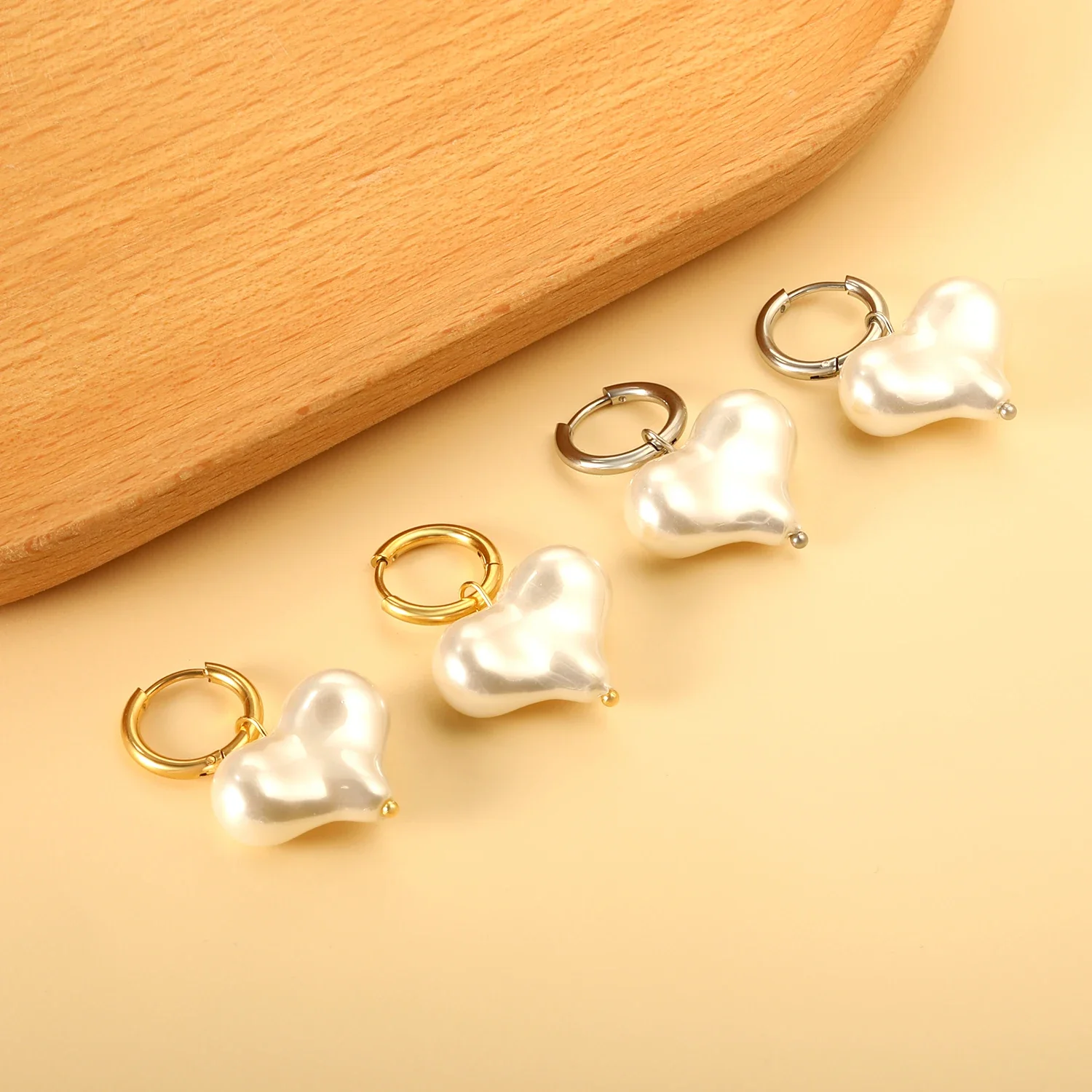 LUXUSTEEL 2PC/1pair love Heart Imitaiton Pear Hoop Earrings for Women Stainless Steel Drop Earring Romantic Valentine\'s Day gift