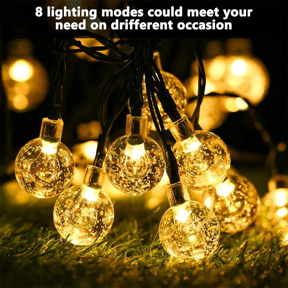 Solar String Lights Outdoor 200LED Crystal Globe Lights with 8 Lighting Modes Waterproof Solar Powered Patio Lights Garden 546