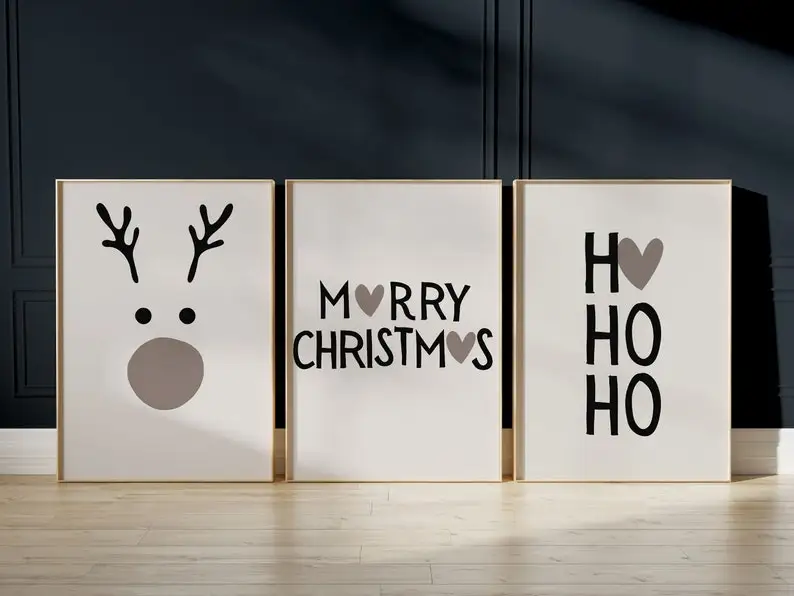 1/3 Stück abstraktes Weihnachts-Rentier-Leinwanddruck, minimalistisches Frohe Weihnachten-Wandkunst-Poster für moderne Wohnzimmer- und Heimdekoration