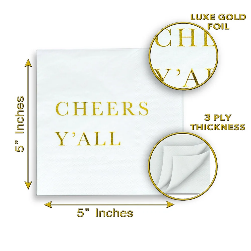 50PCS Cheers Y'all Cocktail Napkins, 3-Ply Disposable Paper Napkins, Wedding Party Napkins by Sunshine Supply