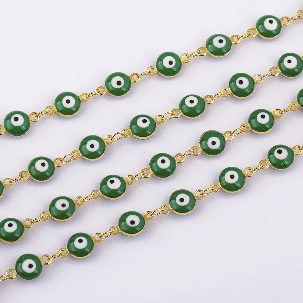 10 Color Choose Colorful Evil Eye Round Bead Chain Necklace Copper Metal Enamel Chain For DIY Handmade Jewelry Making Components