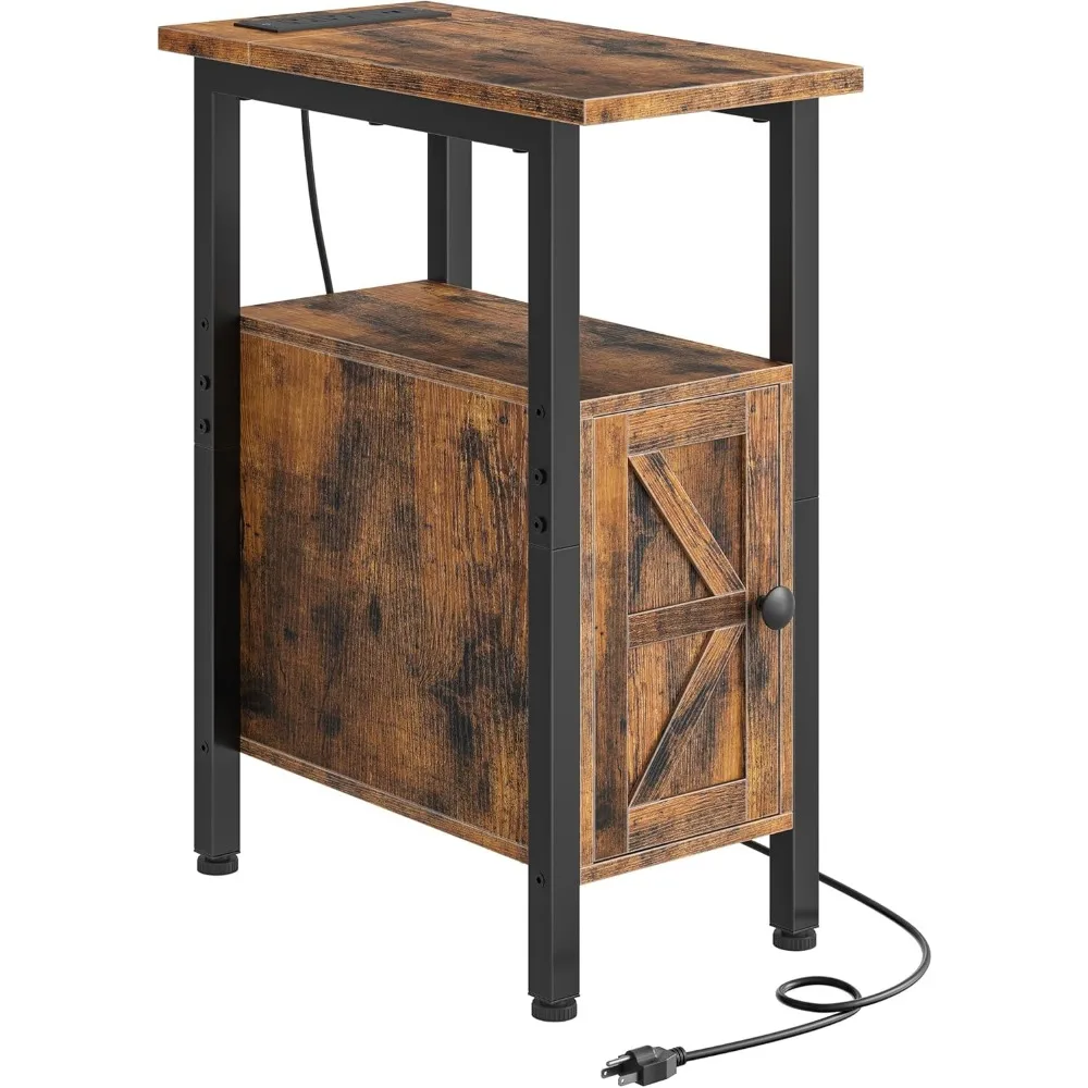 طاولة نهاية المزرعة، طاولة جانبية ضيقة للمساحات الصغيرة، منضدة رفيعة مع محطة شحن، مع منفذين تيار متردد، 1 USB و1 T #1