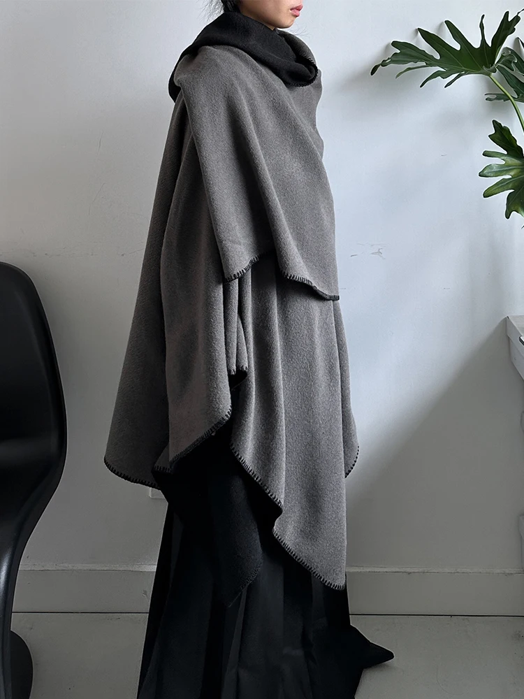 [EAM] Women Black Gray Long Big Size Elegant Keep Warm Scarf New Long  Personality   Fashion Tide Autumn Winter 2024 1DH8166