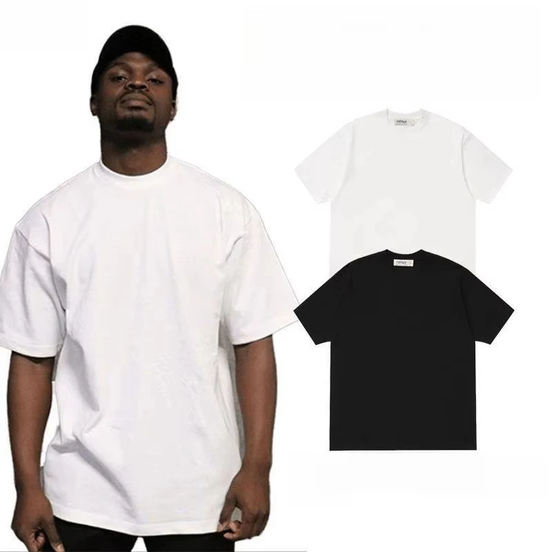 

Heavy Short-sleeved T-shirt Men's Loose Cotton Bottoming Shirt High-end Small Neckline Solid Color American Men's Half-sleeves