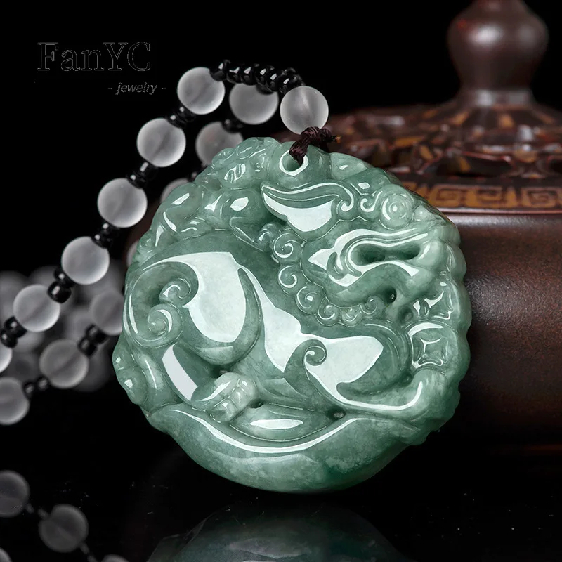 Myanmar A-goods Jadeite Double-sided Brave Pendant Hand-carved Exquisite Luxury Ice Jade Necklace Men and Women Holiday Gift