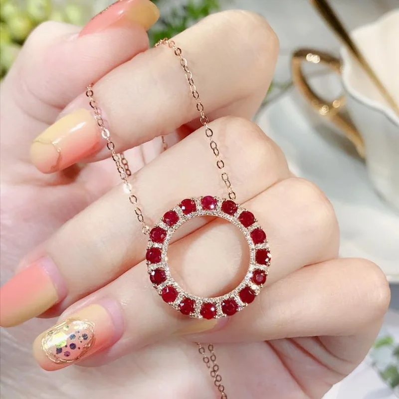 Creative silver inlaid showy red gemstones necklaces Pendant concentric clavicle chain luxurious classic wedding Jewelry