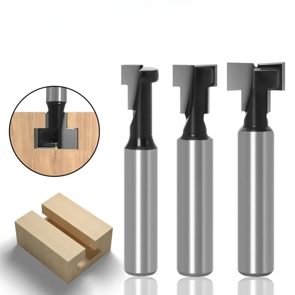 1set 8mm Shank T-Slot Keyhole Cutter Wood Router Bit Carbide Cutter for Wood Hex Bolt T-Track Slotting Milling Cutter  3/8 1/2