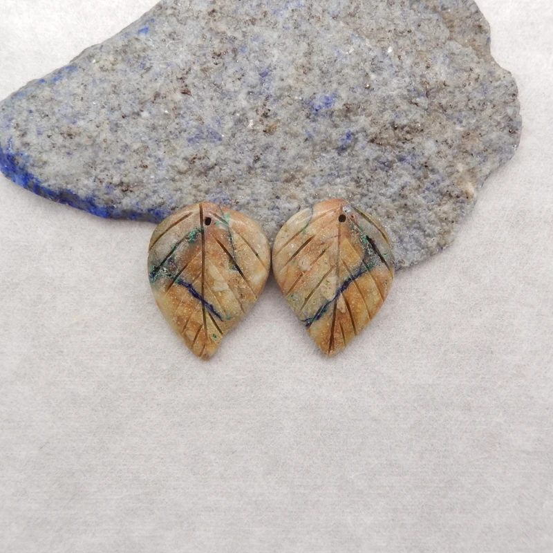 

Natural Chrysocolla Leaf Shape Earrings Beads 28x21x4mm 7g For Jewelry Making , Fashion DIY Earring Necklace Accessories Bead