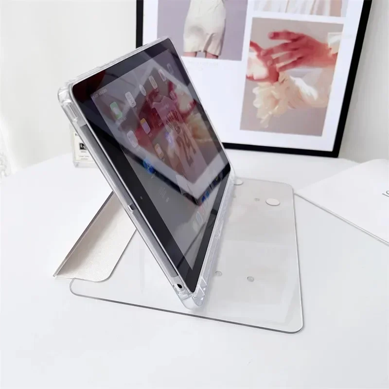 For iPad Case Air 3 4 5 6 7 8 9 10th Generation Pro 11 12.9 13 inch 2024 M4 Full Transparent Hard Tablet Cover Rotation Stand