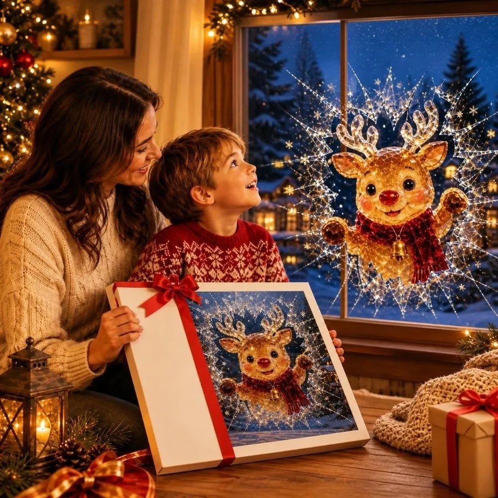Broken Glass Effect Christmas Window Clings 3D Visual Effect Reusable PVC Art Decorations Removable Holiday Window Clings
