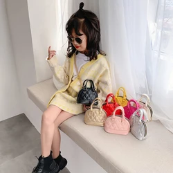 Children's Shell Bag Fashion Ins Style Elegant Rhombus Princess Chain Leather Shoulder Bag Handbag For Girls Birthday Gifts