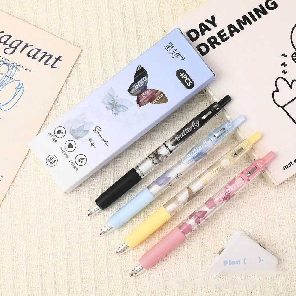 4Pcs Delicate 0.5mm Butterfly Gel Pen Black Ink Press Type Writing Neutral Pens Smooth Writing ST Nib Signature Pen Signature