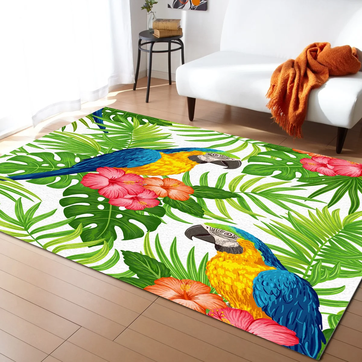 

Parrot Flowers Jungle Living Room Carpet Coffee Table Floor Mat Study Bedroom Bedside Home Decoration Large Rug Floor Mat