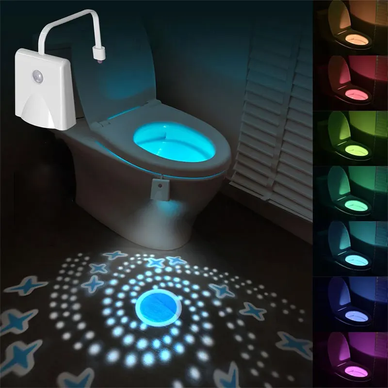 Toilet Nights Lights Changing Motion Sensor Activated LED Projection Nightlight USB Rechargeable Toilet Bowl Light