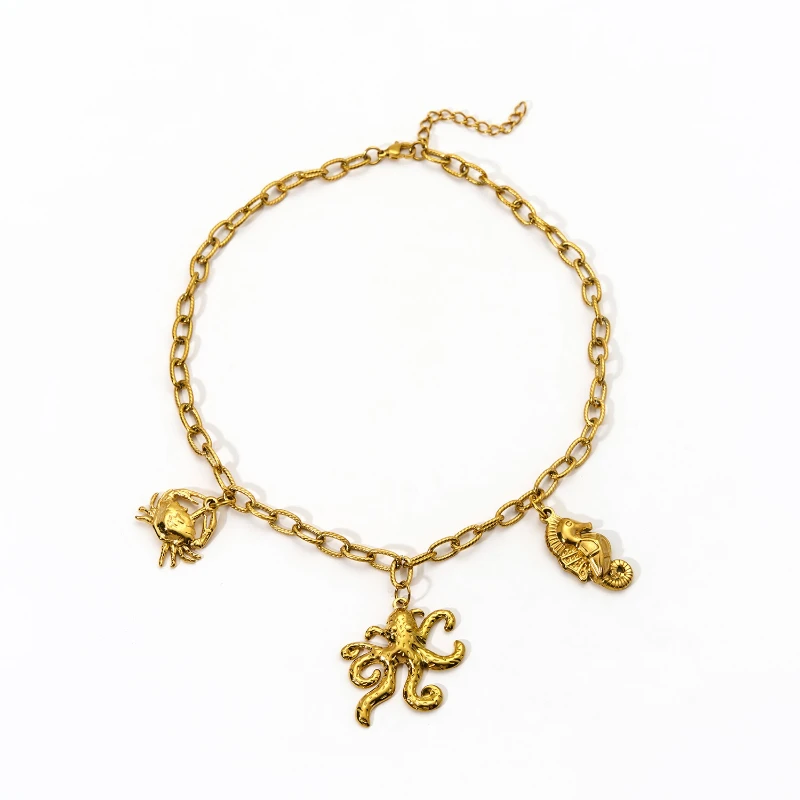 Krabbe Seepferdchen Octopus Anhänger Edelstahl Ozean Stil Weibliche Mode OL Personalisierte Halsketten Schmuck Verblasst Nicht – Detail 3