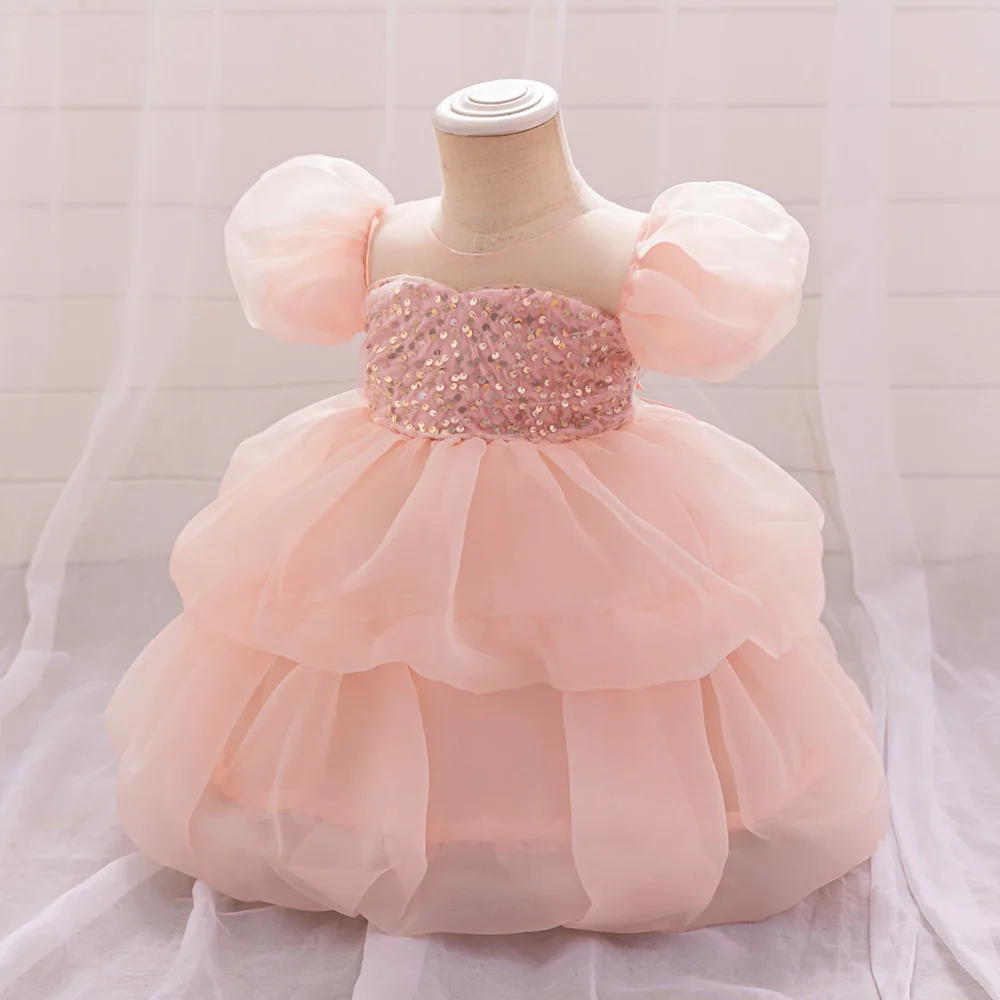 Formal Ceremony 1st Birthday Dress For Baby Girl Clothes Peach Princess Tutu Dress Girls Dresses Sequin Baptism Party Gown 0-4Y