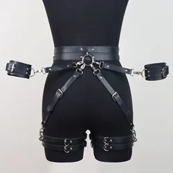 Women Sexy Thigh Garter Belt Handcuffs Set Leather Lingerie Bdsm Bondage Leg Harness Gothic Fetish Clothing Exotic Accessorie