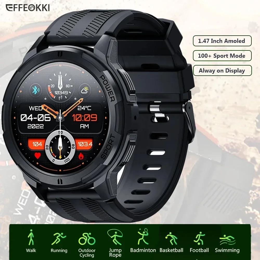 

C25 Rugged 1.43 Inch Amoled Military Smart Watch Men Round Smartwatch Pressure Waterproof BT Mode Call 100+ Sports Army Style