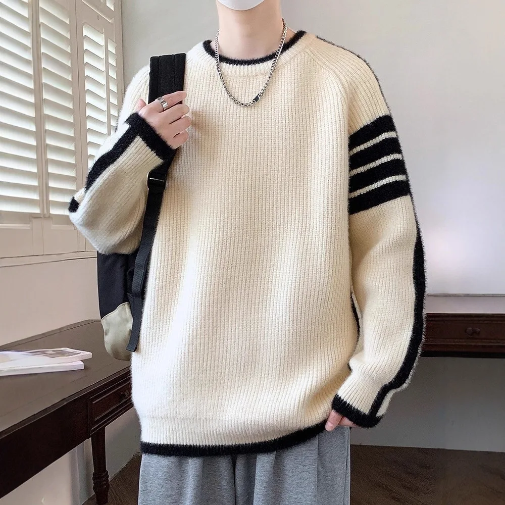 

Утепленный вязаный свитер для мальчиков: теплый базовый слой, модный бренд, осень-зима, новинка, молодежный повседневный стиль, с длинным рукавом, круглый вырез...